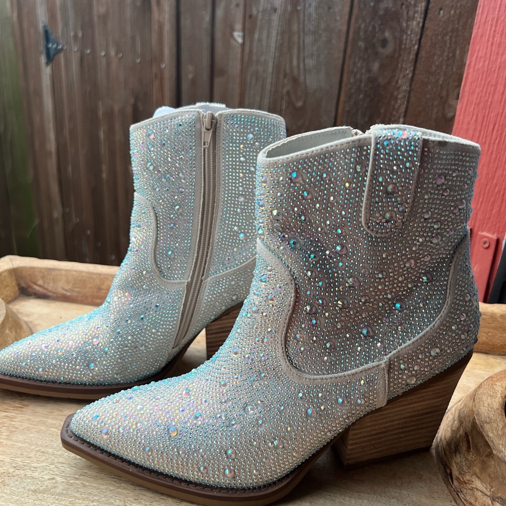 Embellished Cream Ankle Boots